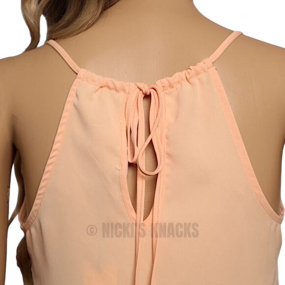 Peach Halter Peplum Cami Top Tie Back Sleeveless Chiffon Tank Summer Size XS - Picture 5 of 9